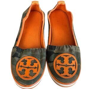 Tory Burch Women's Camouflage Reva Flats Green/Orange Size 6M